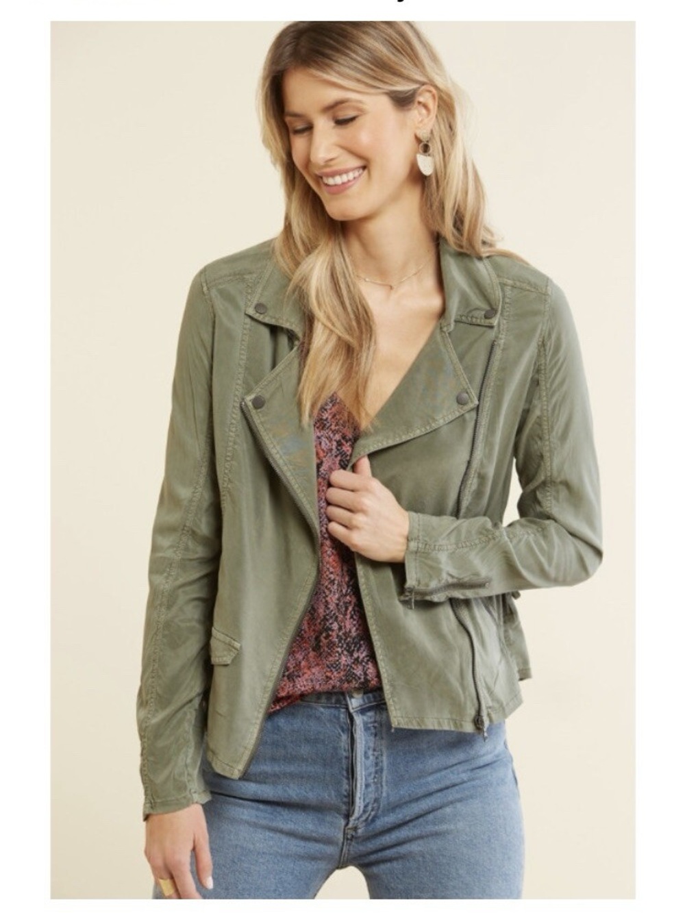 Lightweight Olive Green Utility Moto Jacket
